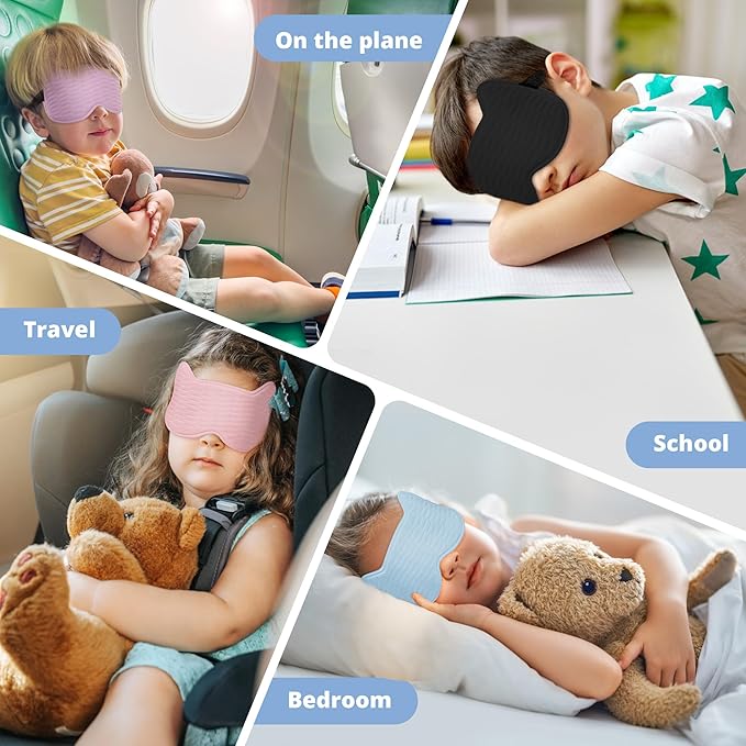 3D Kids Sleep Eye Mask: 3D Contoured Cup Sleeping Masks, Blindfold Sleep Eye Cover with Adjustable Strap, Memory Foam Lightweight Night Eyeshade for Boys Girls Teens (Blue)