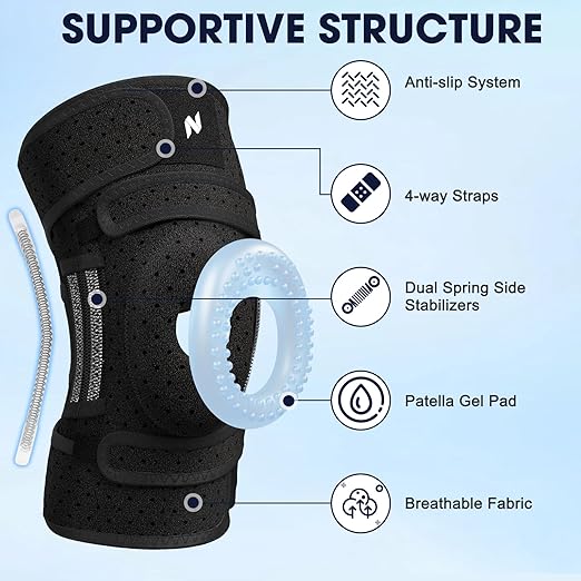 NEENCA ELITE Knee Brace for Men & Women - Open-Back Knee Support with Side Stabilizers & Patella Support for Meniscus Tear, Arthritis Pain, Injury Recovery, Running, Sports (Black, Large)