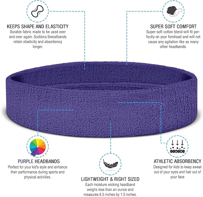 Suddora Sweatbands for Kids, Moisture Wicking 2 Wristbands and 1 Headband Set, Soft and Skin-Friendly Fabric, Moisture-Wicking Athletic Sweat Bands for Basketball, Baseball, Soccer