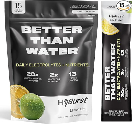 Electrolyte & Vitamin Supplement Powder, Drink Mix with B12, L-Theanine, D3, K2, Zinc, Magnesium, Potassium, Supports Calm Focus & Energy, Lemon Lime, 15 Pack