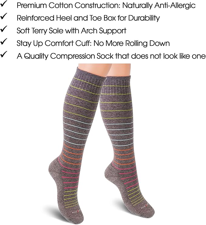 Cotton Compression Socks for Women & Men. 15-20 mmHg Support Knee-High Charcoal Gray X/L