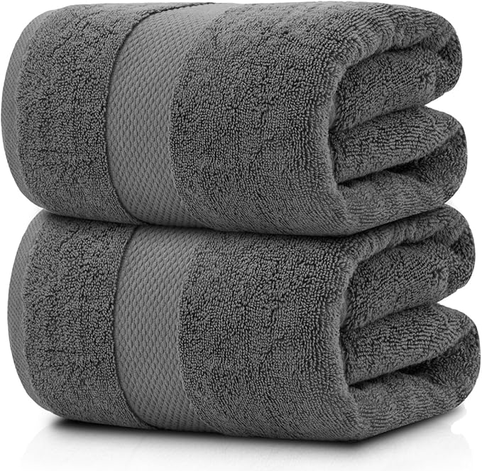 White Classic Luxury Soft Bath Sheet Towels - 650 GSM Cotton Luxury Bath Towels Extra Large 35x70 | Highly Absorbent and Quick Dry | Hotel Quality Extra Large Bath Towels Oversized, Dark Grey, 2 Pack