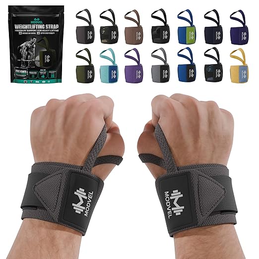 Modvel Adjustable Wrist Wraps for Gym & Lifting – Thick, Breathable Support Straps for Wrist Stability, Comfort & Grip – Ideal for Weight Training, CrossFit & Gym Workouts – Dark Gray (2-Pack)