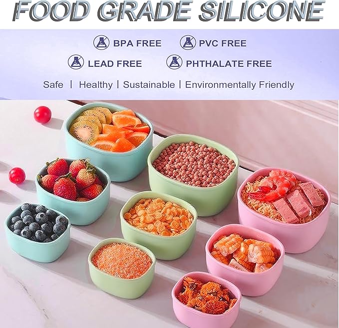 Reusable Nesting Silicone Food Storage Containers, Set of 3 Lunch Box Bento with Lids, Airtight Snack Container, BPA Free, Dishwasher Microwave Oven Freezer Safe (6.7oz, 10oz, 20oz) (Light Blue)