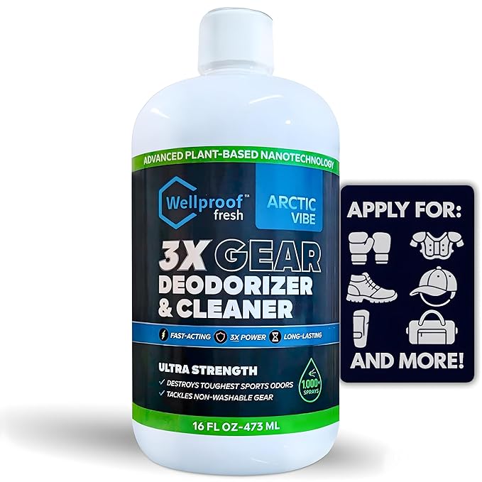 2 in 1 Sports Gear Cleaner and Odor Eliminator β Powerful Nano-Enzyme Deodorizer for Athletic Gear, Hockey, Football, Boxing, MMA, Gym Bag | 16oz Concentrated | Plant-Based | Remove Stink & Clean Dirt