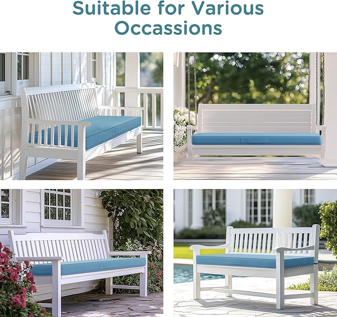 Codi Outdoor Bench Cushion 42 inch, Double Waterproof Patio Furniture Cushions Replacement for Swing, Porch, Couch, 42x18x3'', Teal Blue