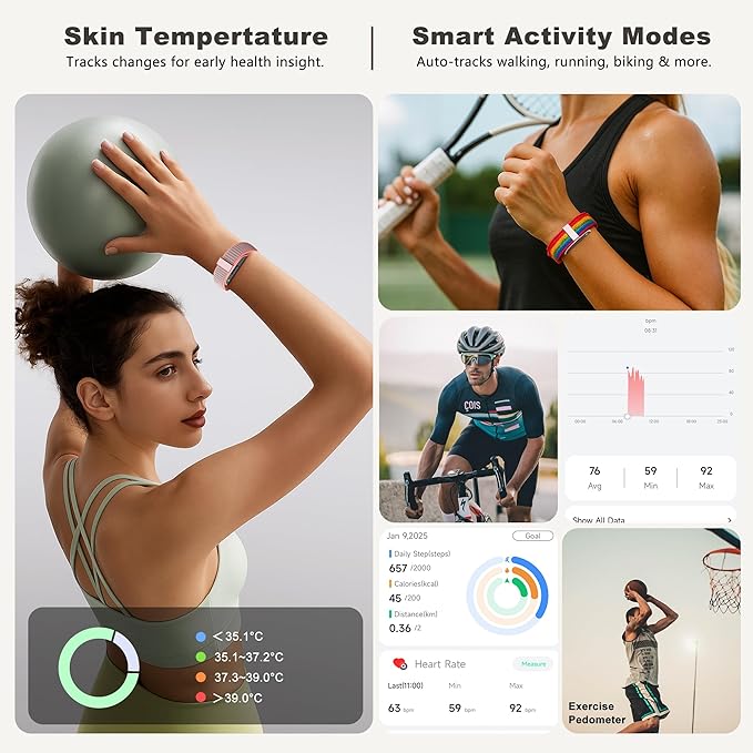 Smart Bracelets for Women & Men,Activity & Fitness Tracker with 120+ Sports Modes,24/7 Heart Rate&Blood Pressure Monitoring,Sleep & Stress Tracking,IP68 Waterproof,5 Wristband,No Subscription(Rainbow)