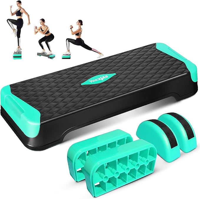 Yes4All 2-in-1 Adjustable Aerobic Step Platform Fitness Exercise Stepper with Rocker Balance Board Legs for Home Workout, Step Exercise & Balance Training