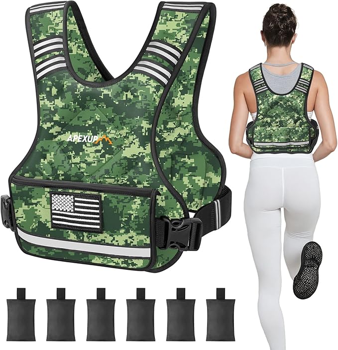 APEXUP Adjustable Weighted Vest, 4-10lb/12-18lb/20-32lb Vest with 6 Ironsand Weights and Large Pocket, Weight Vest for Men Women Strength Training, Running, Walking