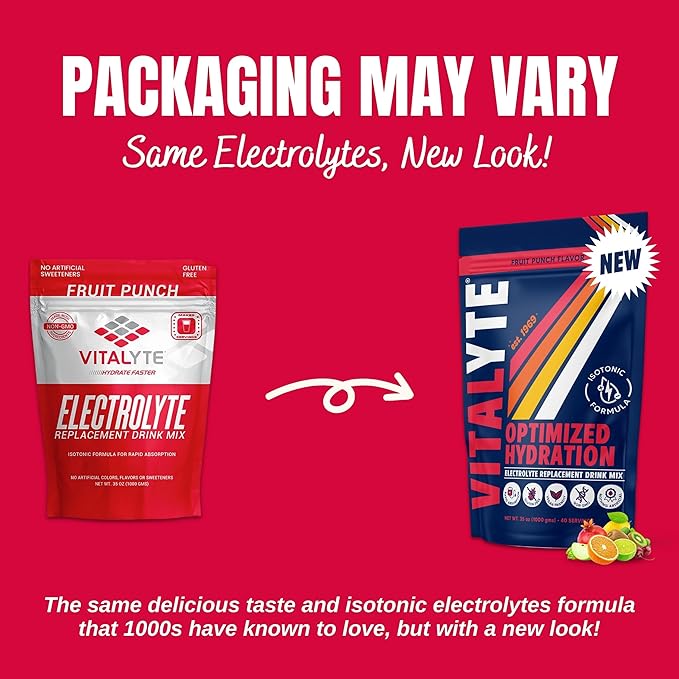 Vitalyte Electrolyte Powder Drink Mix, Isotonic Electrolyte Hydration Mix, Gluten Free Post Workout Powder Mix, Pack of 2, 35 oz. Each, Fruit Punch Flavor