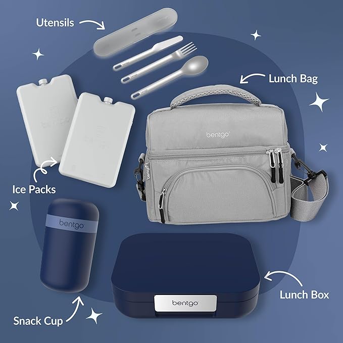 Bentgo Modern - Adult & Teen Bento Lunch Box; 3-4 Compartments, Leak-Resistant, 5.5 Cup Capacity/44 fl oz, Improved Locking Clips, Reusable, BPA-Free, Dishwasher/Microwave Safe Tray (Navy)