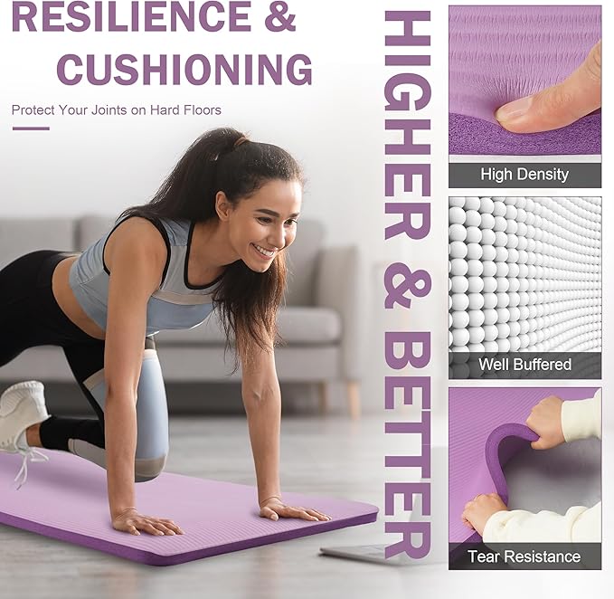 BalanceFrom GoCloud 71" x 24" All-Purpose 1-Inch Extra Thick Double-Sided Non-Slip High Density Anti-Tear Exercise Yoga Mat with Carrying Strap, Gray