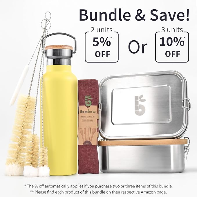 Bambaw 24 oz Insulated Water Bottle, Yellow Water Bottle, Stainless Steel Water Bottle, Dishwasher Safe Water Bottle, Slim Water Bottle Stainless Steel, Hiking Water Bottle – Yellow Beam