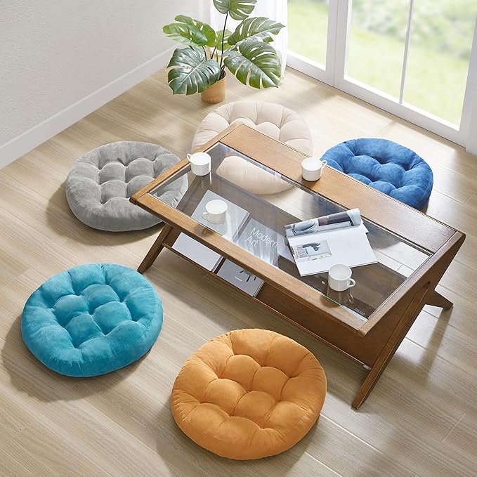 Degrees of Comfort Meditation Floor Pillow, Round Large Pillows Seating for Adults, Tufted Corduroy Cushion for Living Room Tatami, Beige 22 Inch