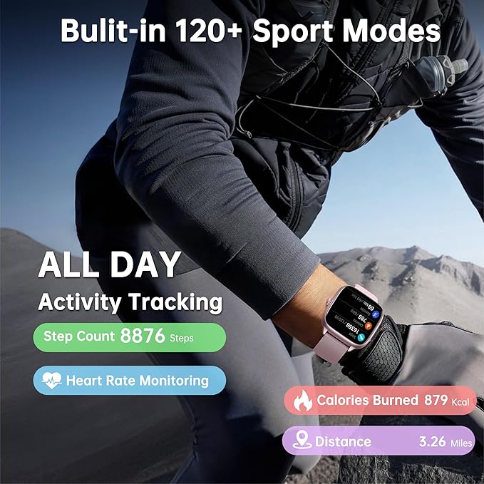 Health Fitness Tracker (Answer/Make Calls), Smart Watch with 24/7 Heart Rate Monitor, Activity Tracker with Blood Pressure, Blood Oxygen, 120+ Sport Modes Sleep Tracker for Women Men (Pink)