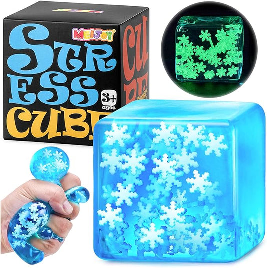 Squishy Fidget Toys Adults Stress Cube - Glow in The Dark Snowflakes Sensory Toys for Kids with Autism Stress Balls for Kids Adults Squeeze Squishy Toys for Anxiety Relief Gifts for Kids
