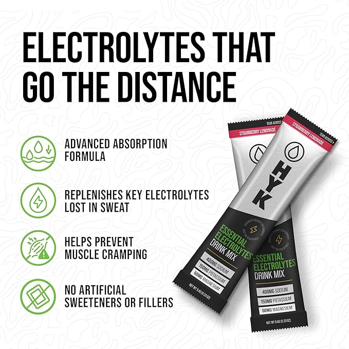 HYK Essential Electrolytes Powder Packets Instant Hydration for Endurance Athletes – Natural Electrolyte Drink Mix for Rapid Rehydration – Clean Hydration Powder – Strawberry Lemonade, 30 Stick Packs