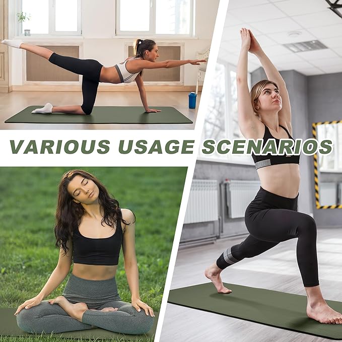 Quality Exercise Yoga Mat, 1/2-Inch Thick High-Density Foam for Full-body workout, Anti-Tear and non-slip Surface, Includes Carry Strap for Home & Studio Workouts,Multiple Options