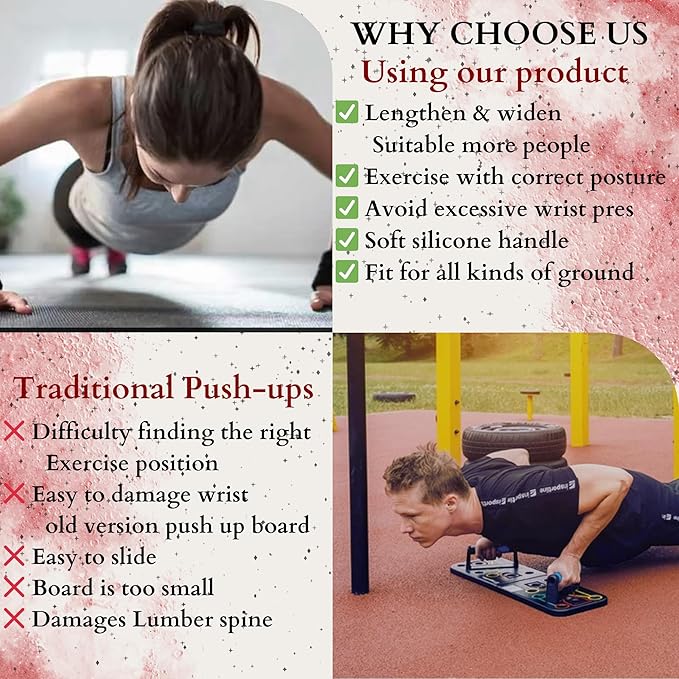 Push Up Board with Sit up Stand 15 in 1 Home Gym Portable Exercise Equipment, Resistance Bands, Push Up Handles Strength Training Equipment