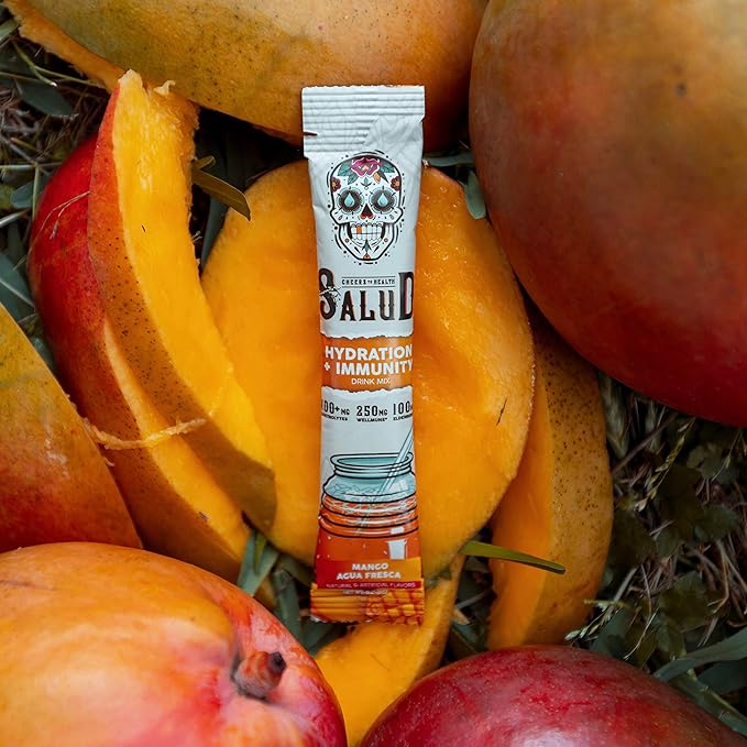 Salud 2-in-1 Hydration Packets + Immunity Electrolytes Powder, Mango - Agua Fresca Drink Mix, Elderberry, Dairy & Soy Free, Non-GMO, Gluten Free, Vegan, Low Calorie, 1g Sugar (15 Servings)