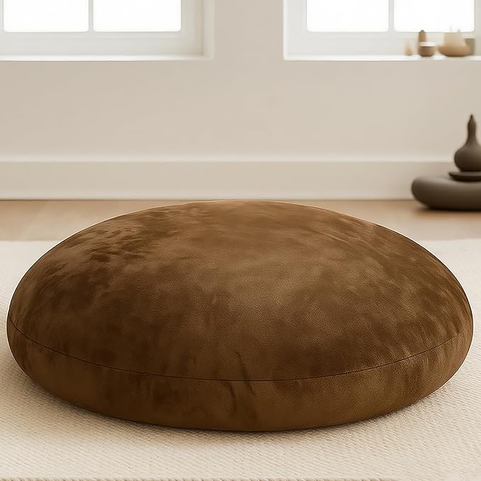 Codi Large Meditation Cushions – Round Floor Pillows for Adults with Removable Washable Cover, Soft and Supportive Floor Cushion for Yoga, Seating and Dog Bed, 32 inch - Coffee