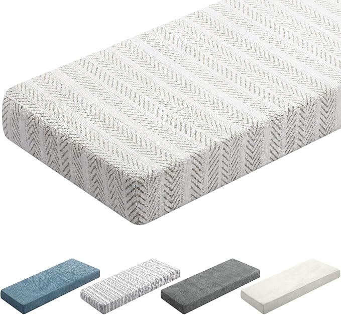 Leinuosen Bench Cushion 42x16x4 Inch for Indoor Furniture Weaving Texture Chenille Kitchen Bay Window Non Slip Seat Cushion Tufted Thicken Pad for Patio Porch, Mudroom Entryway (Beige and White)