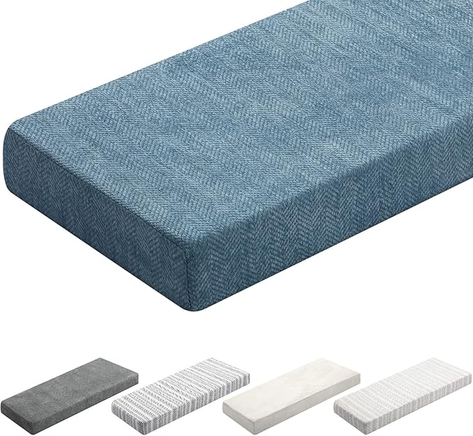 Leinuosen Bench Cushion 42x16x4 Inch for Indoor Furniture Weaving Texture Chenille Kitchen Bay Window Non Slip Seat Cushion Tufted Thicken Pad for Patio Porch, Mudroom Entryway (Haze Blue)