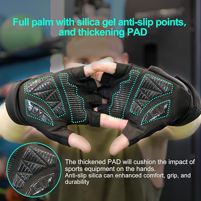 Workout Gloves for Men and Women Gym Weight Lifting Padded Gloves with Wrist Wrap Support, Full Palm Protection & Silicone Grip, Cross Training, Fitness, Pull-up