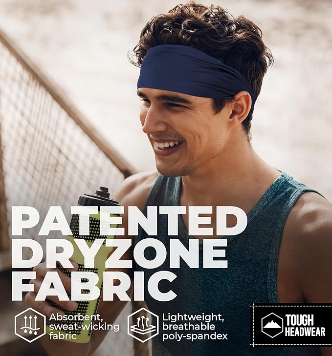 Tough Headwear Sport Headbands for Men - Workout Headbands for Women - Running Headband -Tennis Athletic Sweatband
