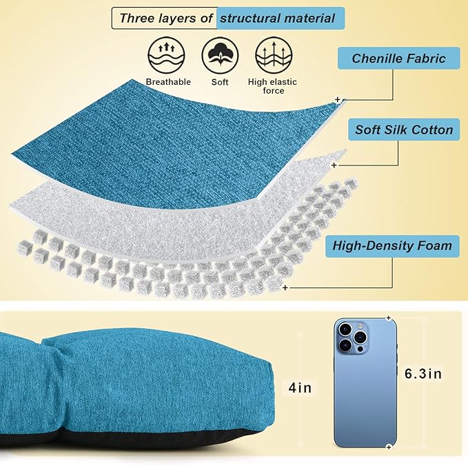 Bench Cushion 45 Inch - Polyester Brushed, High-Density Foam, Non-Slip Bottom, Soft Durable Indoor Tufted Long Seat Cushion for Window Garden Furniture (Cerulean, 45x18x4 Inch)