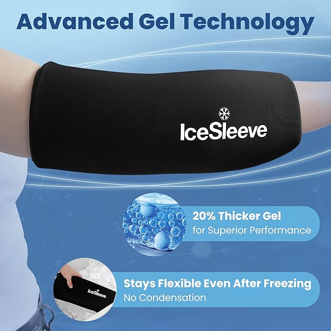 IceSleeve Elbow & Knee Ice Pack Wrap, Reusable Ice Sleeve for Arm & Leg, Flexible Gel Ice Pack for Knee Injuries, Tennis Freeze Sleeve Elbow Compression Wrap, Cold & Heat Therapy, Black XL 1 Pack