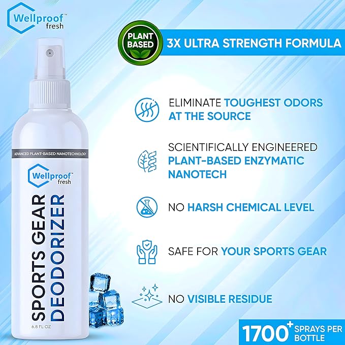2 in 1 Sports Gear Cleaner and Odor Eliminator β Powerful Nano-Enzyme Deodorizer for Athletic Gear, Hockey, Football, Boxing, MMA, Gym Bag | 1700+ Sprays | Plant-Based | Remove Stink & Clean Dirt