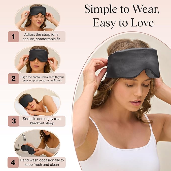 Kitsch Contour Pillow Eye Mask – Softer Than Silk Eye Mask for Sleeping, Blindfold Sleep Masks for Women & Men, No Eye Pressure, Lightweight, Eye Care, Travel Essentials - Charcoal