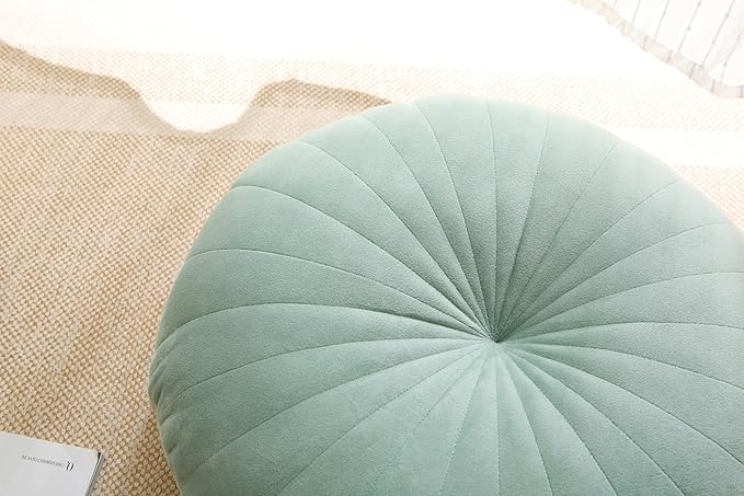 Floor Pillow Meditation Cushion Round Large Floor Pillows Seating for Adults, Velvet Thick Floor Cushions for Yoga Living Room Balcony Outdoor Tatami 18inch(Green)