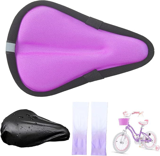 Kids Bicycle Seat Cushion Cover 9"x6",Gel Padded Bike Seat Cover for Boys Girls,Breathable Soft Bike Seat Cover,Child Bicycle Saddle Pad with Water Resistant Cover,Arm Sleeves
