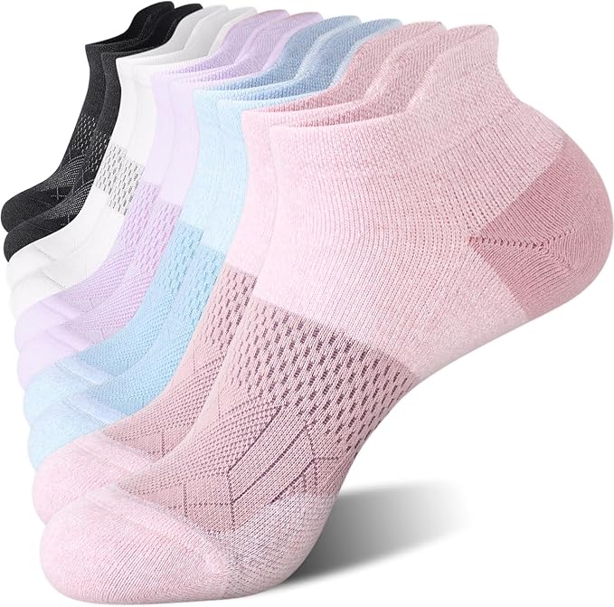 FITRELL 5-6 Pairs Ankle Running Socks for Women Athletic Cushioned Low Cut Tab Sports Socks