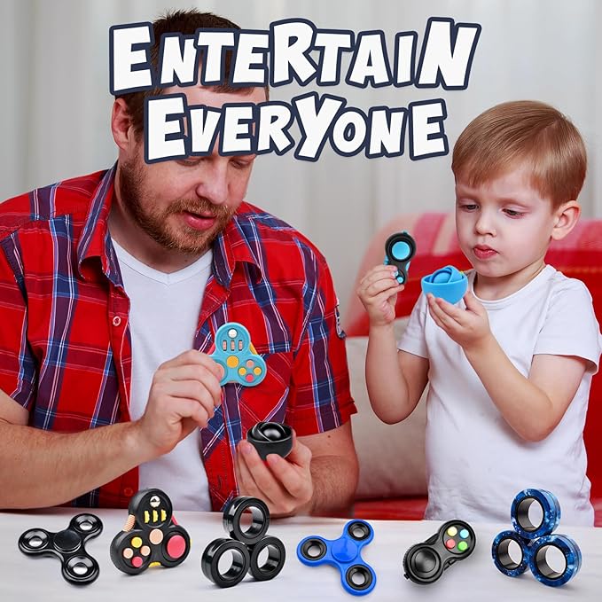 Fidget Toys Adults Pack 10Pcs,Fidget Spinner with Magnetic Rings Gyro,Fidget Controller Autism Sensory Toys,ADHD Stress Anxiety Desk Fidgets,Easter Basket Stuffers for Kids Teen Boys(BB)