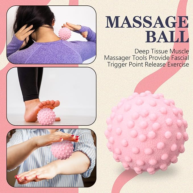 5 Pack Yoga Wheel Set Back Stretcher Wheel for Deep Tissue Massage Foam Roller for Back Pain Relief & Stretching, Trigger Point Therapy Ball, Resistance Loop Exercise Bands, Massage Roller