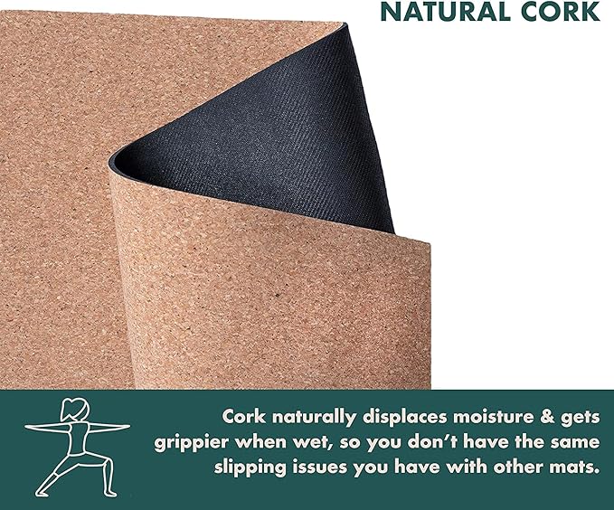 GURUS Sweat Proof Durable Cork Yoga Mat Thick Non Slip Exercise Mat for Home Workout
