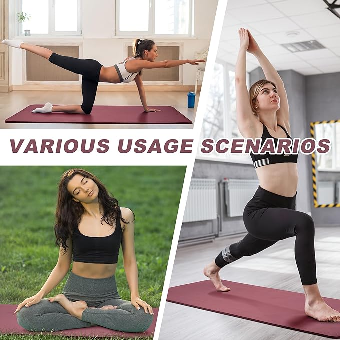 BalanceFrom 1-Inch Thick High-Density Exercise Yoga Mat, Non-Slip Workout Mat with Carry Strap for Men & Women, Ideal for Pilates, Stretching & Floor Exercises at Home or Gym, Multiple Color