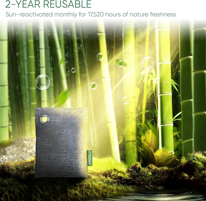 Activated Charcoal Odor Absorber, 8 Pack w Hooks Nature Odor Eliminator for Strong Odor, Bamboo Charcoal Air Purifying Bags, Moisture Absorbers for Fresh Home Car Closet Pet, Smoke Smell Deodorizer