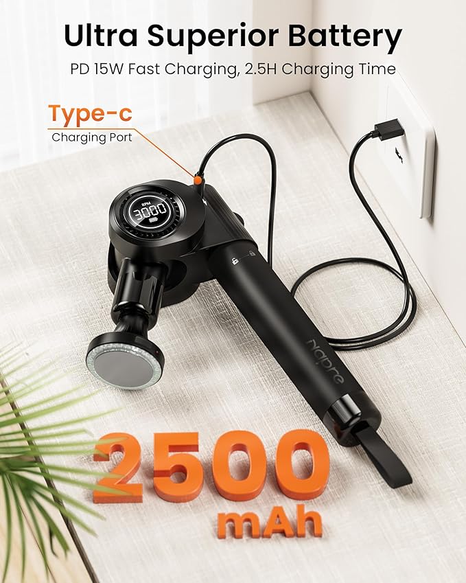 Massage Gun with Heat,Deep Tissue Handheld Percussion Back Massager for Muscle/Neck/Body Pain Relief with Long Extension Retractable Handle,32-Speeds,Foldable,5 Adjustable Angles,with Carry Case