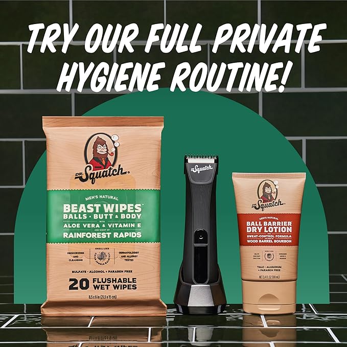 Dr. Squatch Beast Wipes - Flushable Adult Wipes for Men - Soothing and Refreshing - 2 Pack Rainforest Rapids