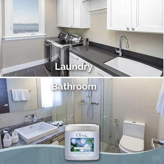 Clear Air Odor Absorber Gel - 15 oz, Pack of 2 - Air Freshener Absorbs and Eliminates Odors in Bathrooms, Cars, Boats, RVs and Pet Areas - Made with Essential Oils - Fresh & Clean Scent