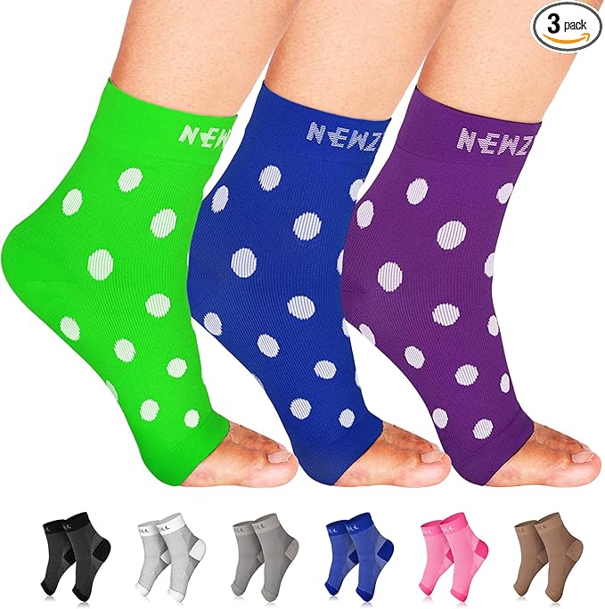 NEWZILL Plantar Fasciitis Socks with Arch Support, BEST 24/7 Foot Care Compression Sleeve, Eases Swelling & Heel Spurs, Ankle Brace Support, Increases Circulation (XXL, Dot Green/Blue/Purple)