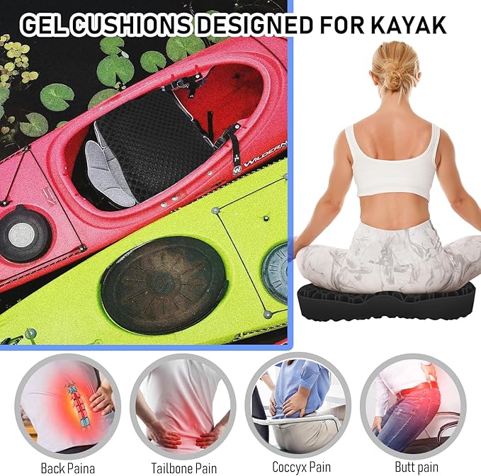 Kayak seat Cushion Waterproof Kayak seat Cushion Kayak Fishing Accessories Waterproof Gel Boat seat Cushion Anti Slip Coccyx Sciatica Relief Double-Layer Gel Cushion Design Thickened