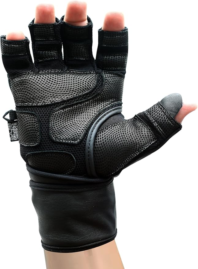 Epic Leather Gym Gloves with Built in 2" Wide Wrist Wraps Grip & Design for Weightlifting Power Lifting Bodybuilding & Strength Training Workout Exercises