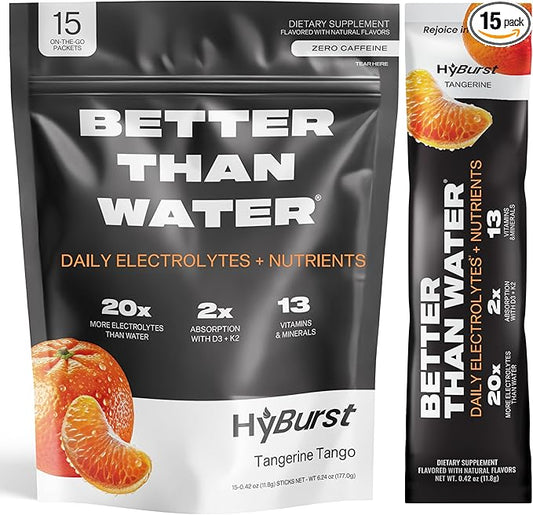 Electrolyte & Vitamin Supplement Powder, Drink Mix with B12, L-Theanine, D3, K2, Zinc, Magnesium, Potassium, Supports Calm Focus & Energy, Tangerine Tango, 15 Pack