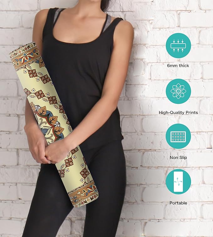 Non Slip Yoga Mat TPE Workout Mat for Men Women, Thick Workout Mat with Carrying Strap, Fitness Mats for Exercise, Yoga, Fitness, Pilates, Floor Workouts (72" x 24" x 6mm)