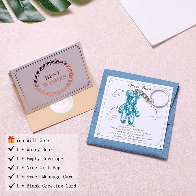 Pocket Bear Hug, Anxiety Gifts for Women Men, Mental Health Positivity Gift for Anxious Friend, Stress Relief Gifts for Her, Thoughtful Gift for School Anxiety, Blue